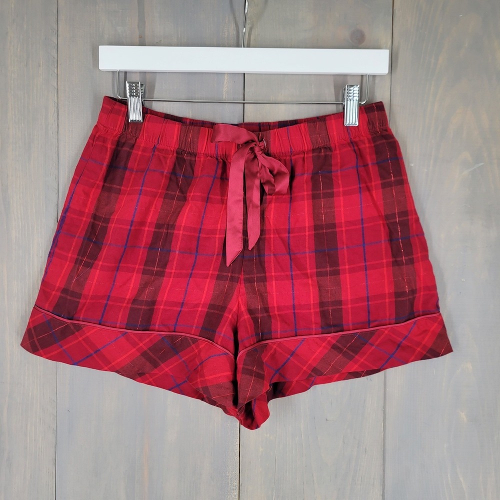 Victoria's Secret Pajama‎ Shorts Women Small Red Plaid Bow Cotton Modal Soft